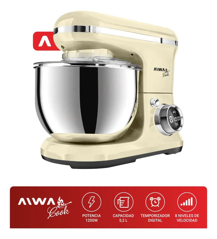 Batidora De Pie Planetaria Digital Aiwa 3 En 1 5,2 Lts 1200w Color Crema Frecuencia 50 Hz/60 Hz