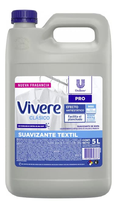Suavizante Vivere Profesional Ropa Textil Antiestático 5 Litros