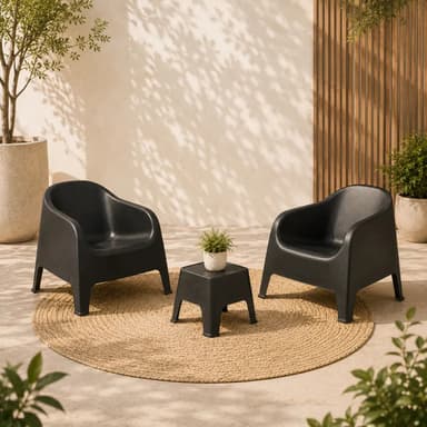 Sillon Plastico Exterior Jardin Apilable X2 + Mesa Ratona Sunset Color Negro Gardenlife