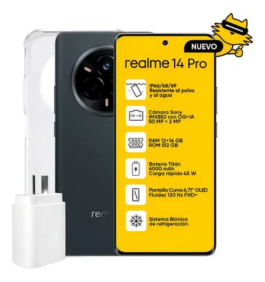 Realme 14 Pro 5G Dual Sim, gris gamuza, 12+14Gb Ram, 512 Gb, 6000 mAh, NFC, Certificación Militar, IP69 sumergible 50Mp Sony Lens, 120hz