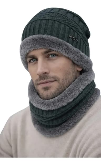 Combo Gorro Y Cuello Invierno Lana Corderito Hombre Mujer Color Gris Oscuro Talle Único Adulto (+ 16 Años)