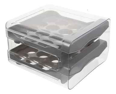 Huevera Transparente Apilable para 32 Huevos de Dos Niveles Gris
