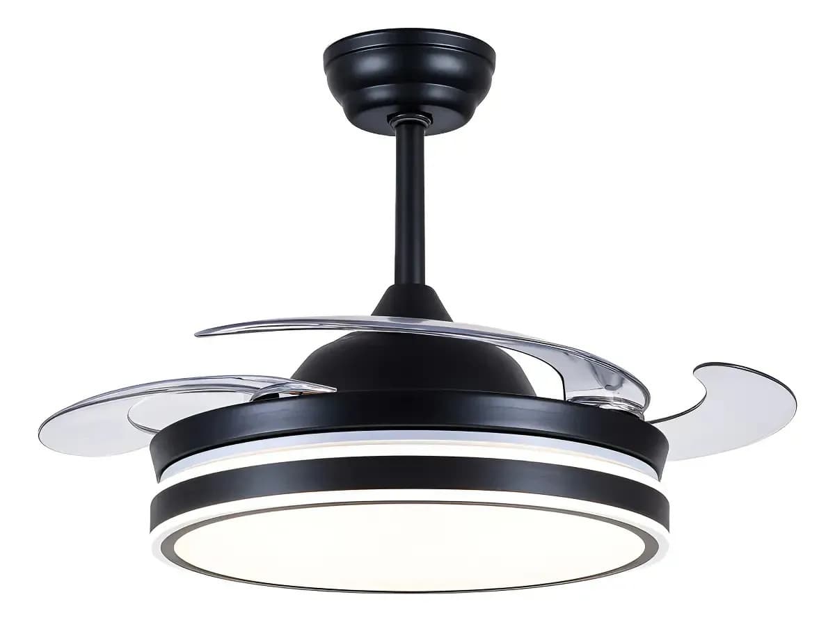 Ventilador Retractil Led De Techo Luz Dinamica Control 6 Vel 46.5 Cm 50hz Negro Transparente Plástico 4