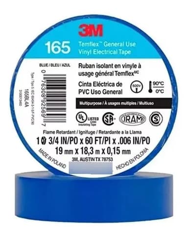 3M cinta aisladora temflex 165 9mt X 19mm electricista 3m color azul