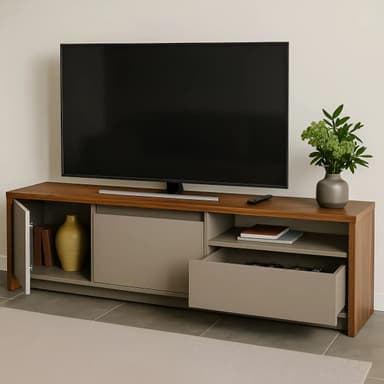 Mueble De Tv Rack Mesa Para Tv Hasta 80'' Con 2 Puertas 1 Cajón Melamina 180cm Color Nogal Gris Arcilla Moderno Rcn180 Dielfe
