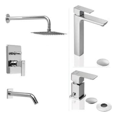 Combo Griferia Piazza Arq Ducha + Lavatorio Alto + Bidet Cromado
