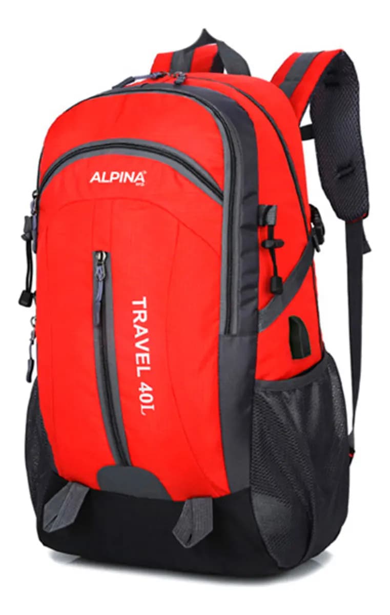 Mochila Bolso Viaje Trekking Impermeable 40 Lts Alpina 306 Color Rojo Diseño De La Tela Lisa