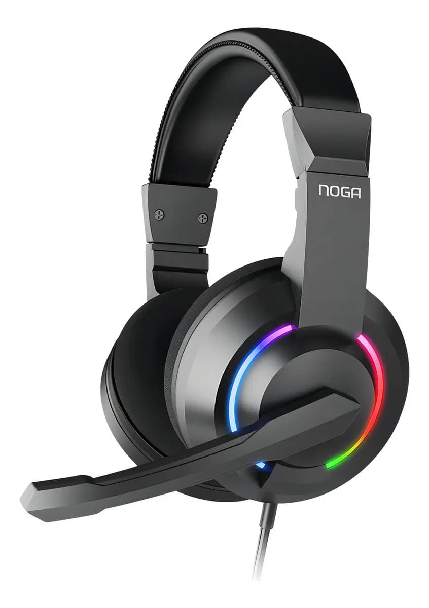 Auriculares Gamer Micrófono Noga St-704 Pc Consolas 3.5mm RGB LEDS Usb Color Negro