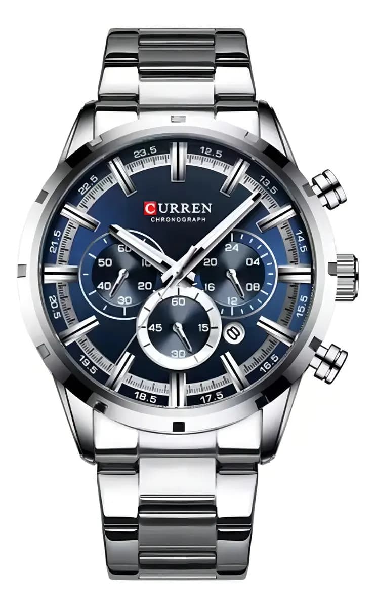 Reloj multifuncional Curren 8355 Acero Inoxidable Plateado con Pantalla Azul para hombre