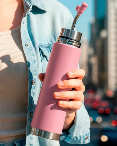 Termo Autocebante Mate Listo 750ml Acero Inoxidable Doble Capa | + Tapón Cebador Matero 2 En 1 Rosa