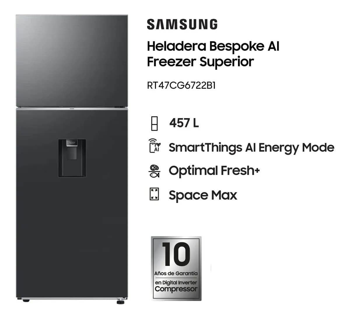 Heladera Samsung Rt47cg6722b1 Inverter 457 L Black Dispenser Negro
