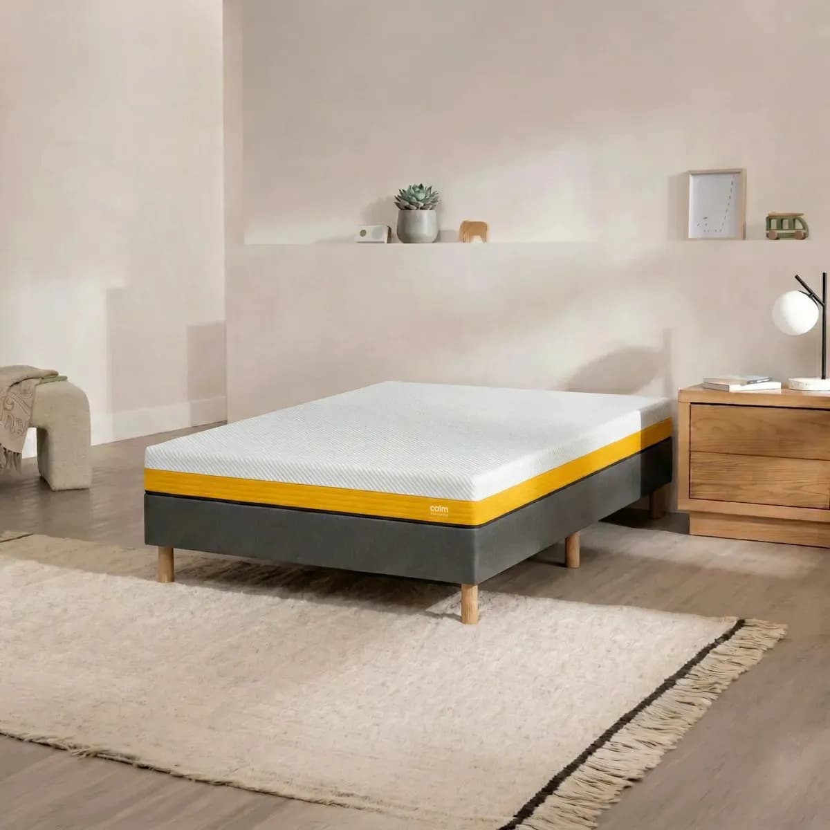 Sommier Terrenal + Colchon Calm 2 Plazas 140x190 | En Caja Color Gris Oscuro