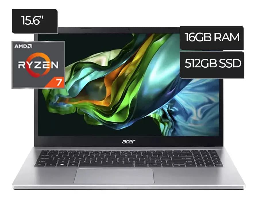 Notebook Acer Aspire 3 Ryzen 7 7730u 16gb Ram 512gb Ssd Pantalla 15.6 Full Hd Windows 11 Home Color Plateado