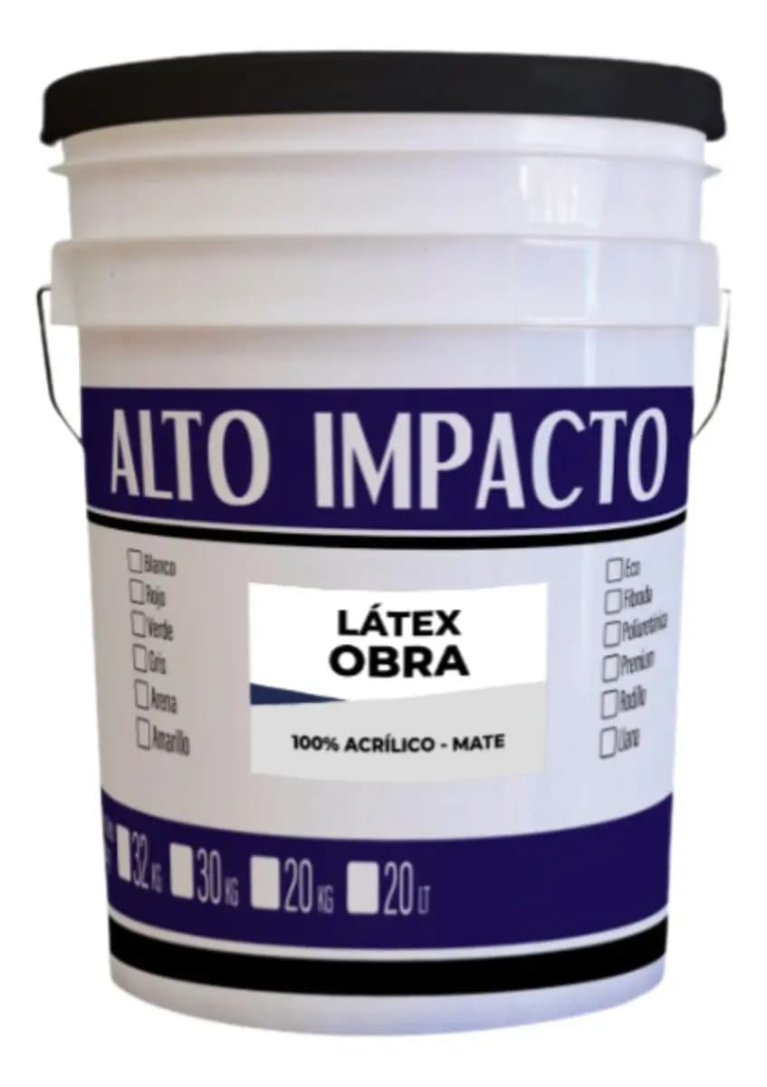 Pintura De Látex Alto Impacto Obra Interior/exterior Color Blanco Mate De 20l