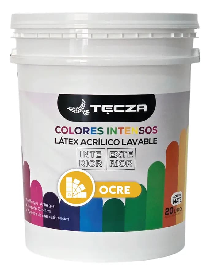 Pintura Latex Ocre Tecza, Lavable X 20 Litros, Linea Colores Intensos Preparados Apto Interior Y Exterior, Acabado Mate.