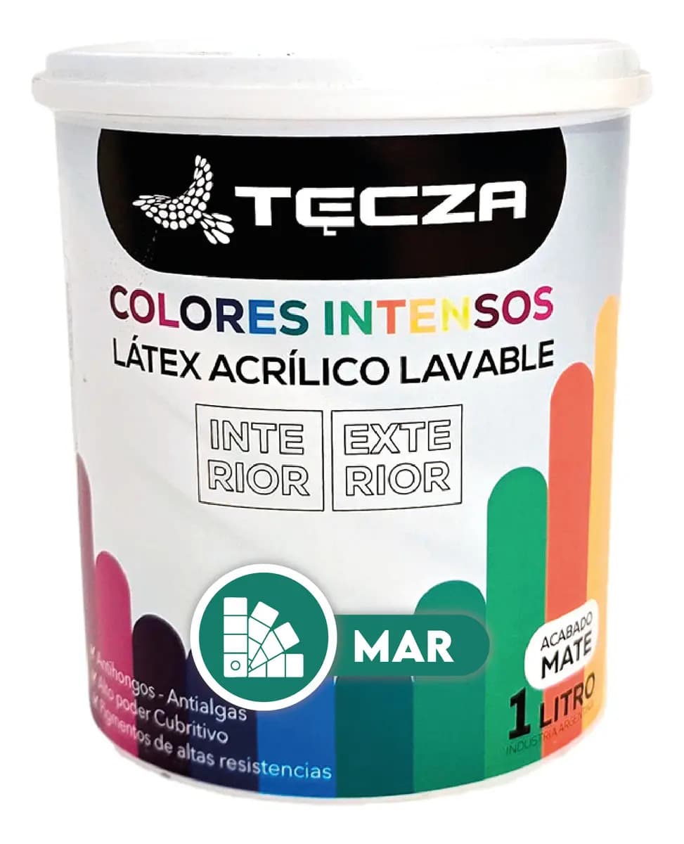 Pintura Latex Mar Lavable 1 Litro. Tecza, Linea Colores Intensos Preparados Apto Interior Y Exterior, Acabado Mate.