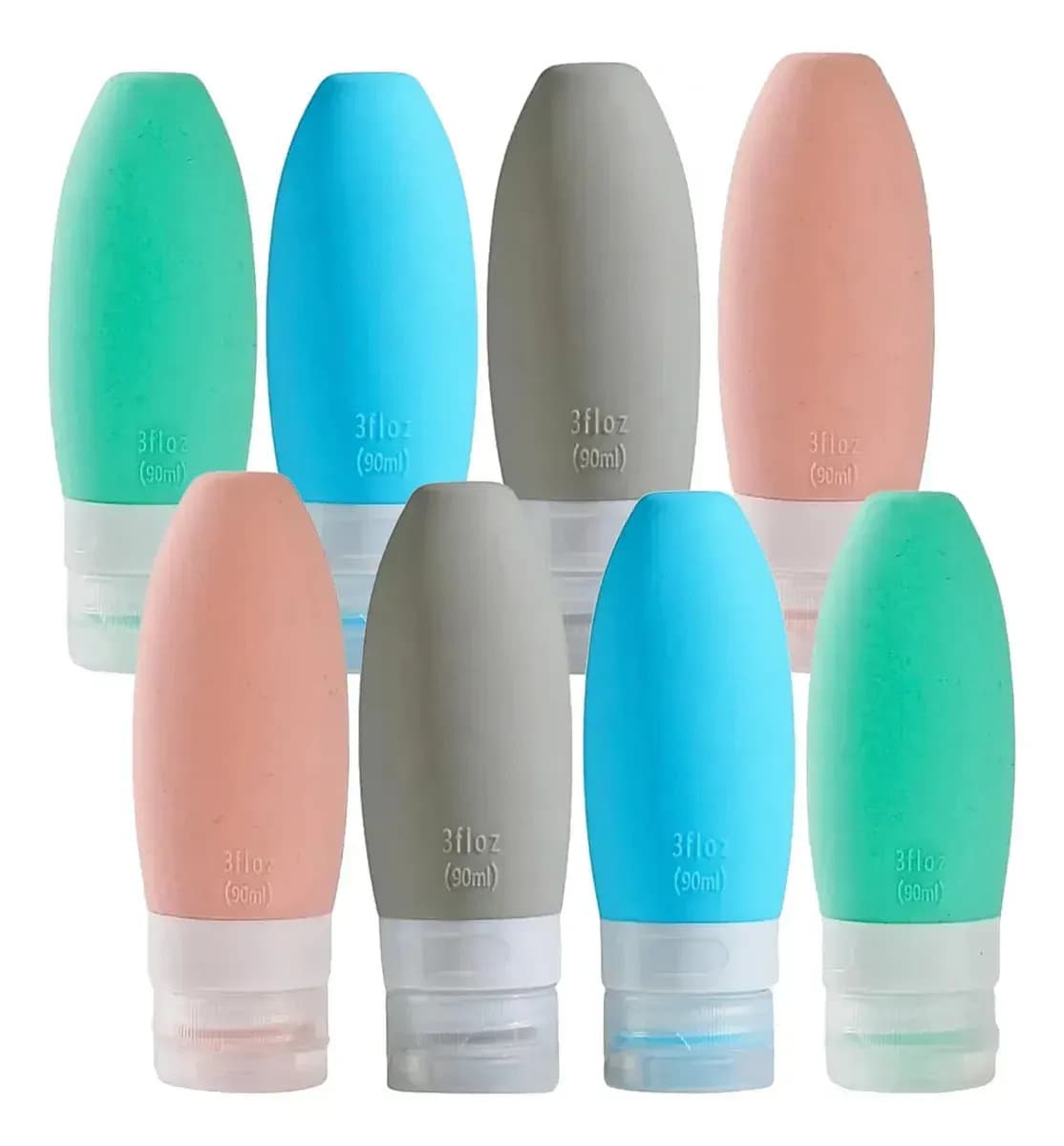 Botellas Silicona Set X8 Contenedores 90 Neceser Para Viaje
