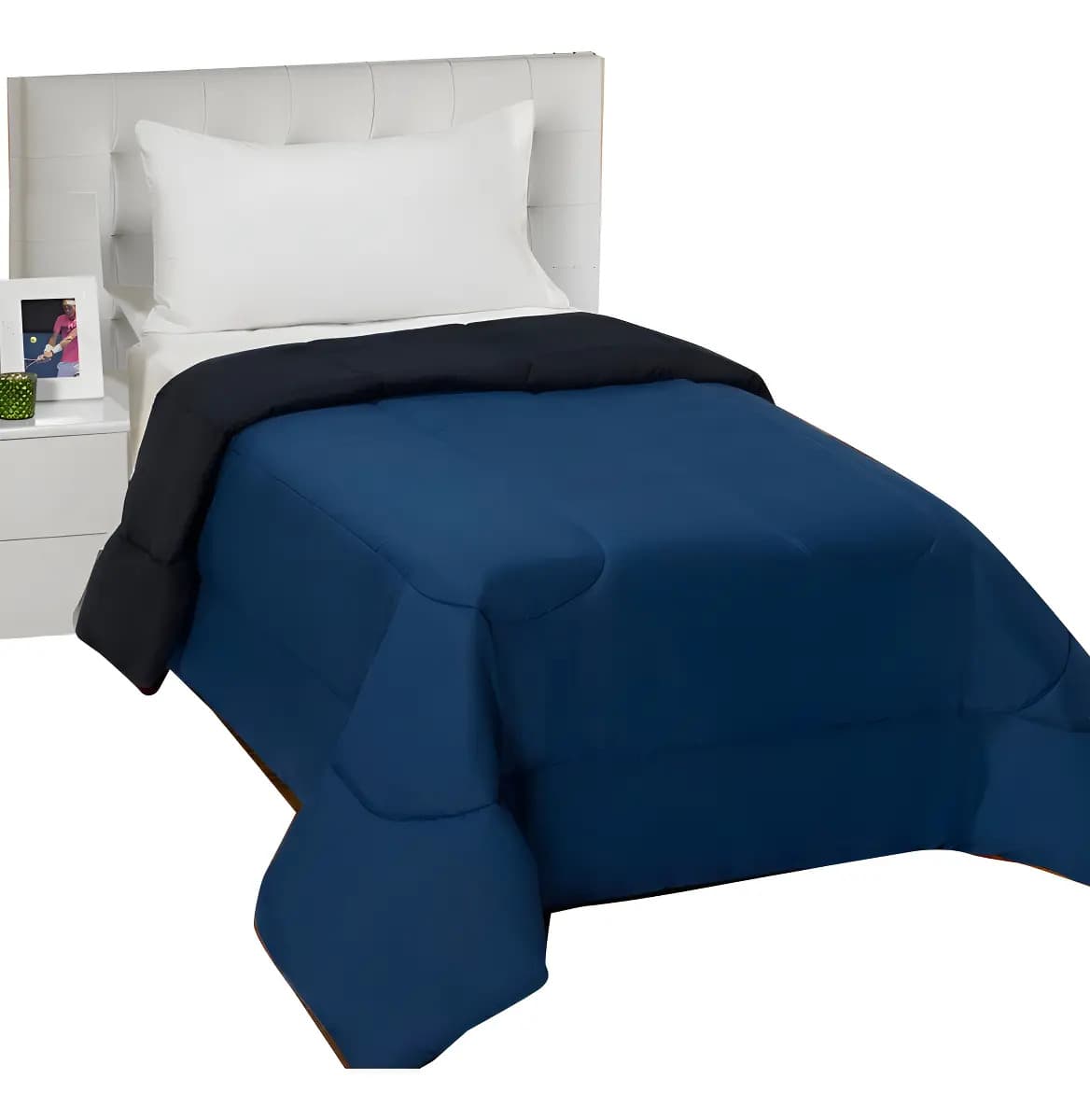 Acolchado Liso Reversible para Cama de 1 1/2 Plaza Azul