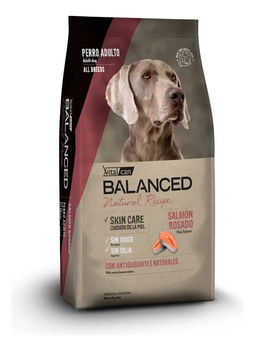 Alimento Vitalcan Balanced Natural Recipe perro adulto sabor salmon rosado en bolsa de 3kg