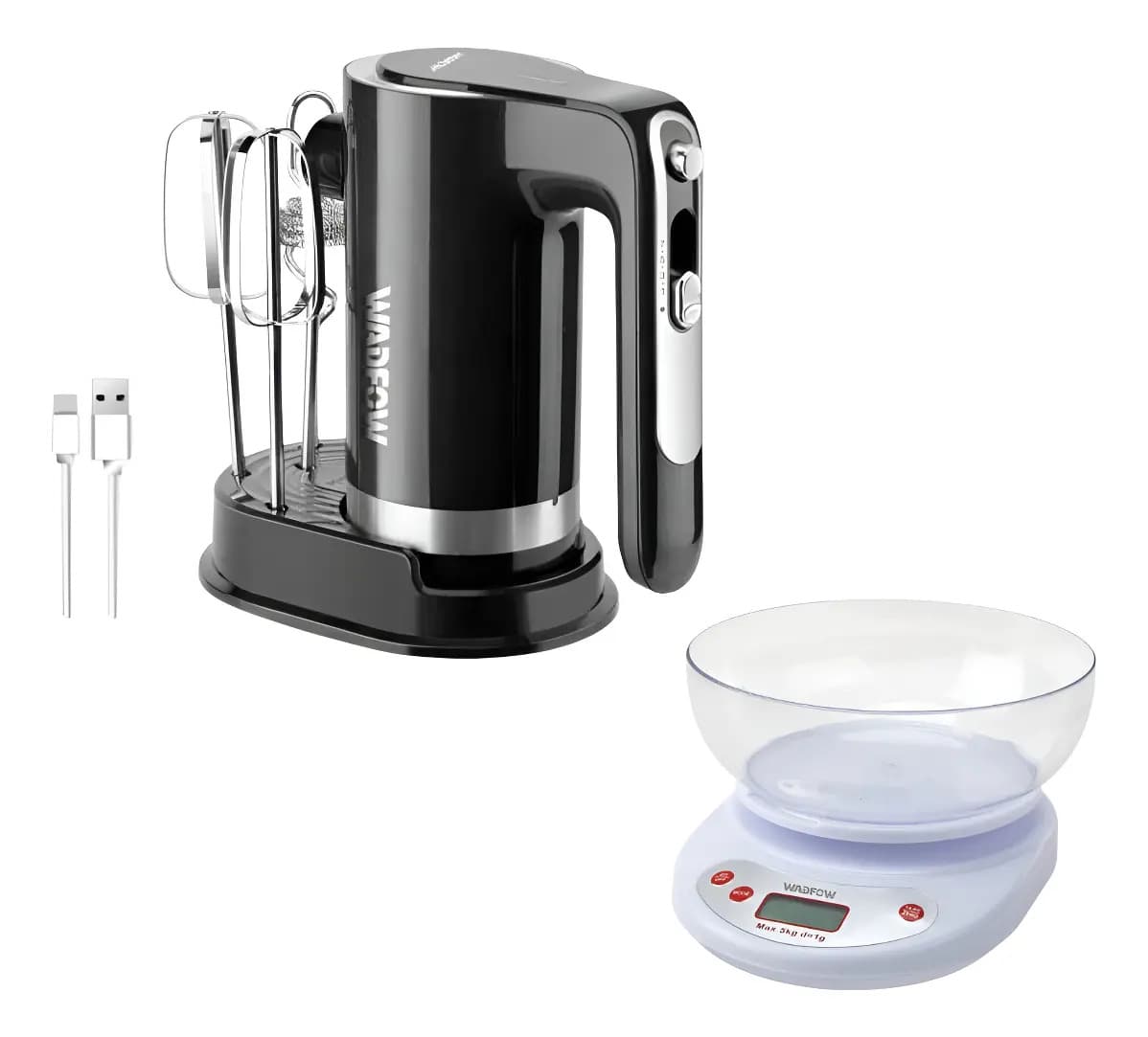 Batidora Mano Inalámbrica Wadfow + Balanza Con Bowl 7 Vel Negro 50