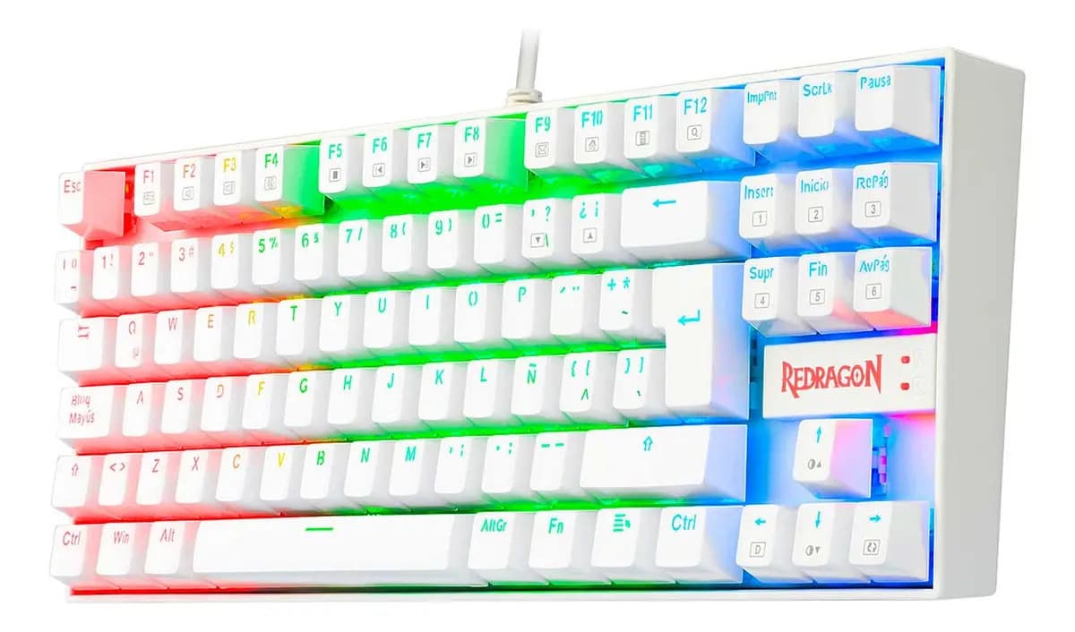 Teclado Gamer Redragon Kumara K552 QWERTY Español Latinoamérica Color Blanco con Luz RGB