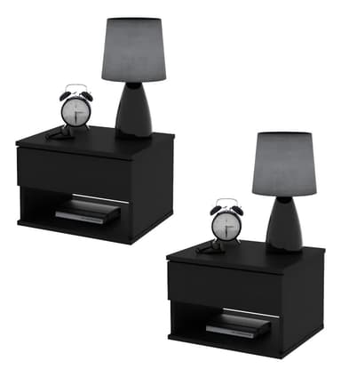 Mesa de Luz Flotante Negra Melamina Koa Home 1 Cajón 2 Unidades