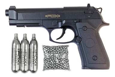 Pistola Fox Co2 Beretta 92 Balines Garrafas Bi Calibre 4.5 mm Color Negro