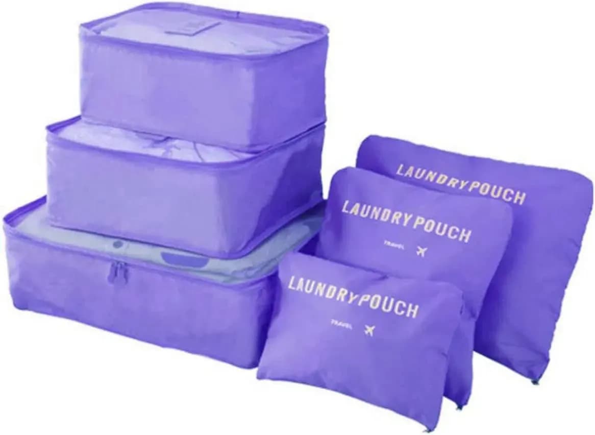 Organizador Equipaje x6 De Viaje Valija Set Kit Estuche Ropa Neceser Bolsas Impermeable Con Cierre Color Violeta Levys Bazar