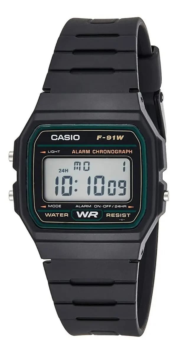 Reloj pulsera Casio Collection F91w digital color negro con fondo gris con correa de resina color negro