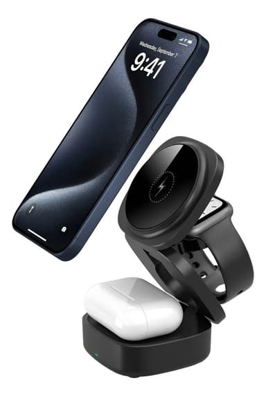 Cargador Inalámbrico 3 En 1 Para iPhone Apple Watch AirPods Negro
