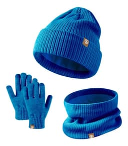 3 En 1 Abrigo Niñ@s Lana Alpaca Gorro Cuello Guantes Touch Color Azul Kids Talle Único Niños