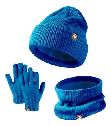 3 En 1 Abrigo Niñ@s Lana Alpaca Gorro Cuello Guantes Touch Color Azul Kids Talle Único Niños