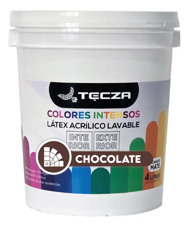 Pintura Latex Chocolate Tecza, Lavable X 4 Litros, Linea Colores Intensos Preparados Apto Interior Y Exterior, Acabado Mate.