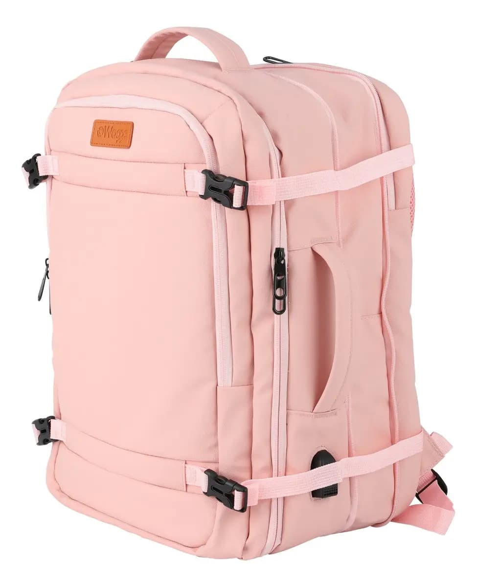Mochila De Viaje Extensible Waggs Porta Notebook Usb 45l Color Rosa Claro Diseño De La Tela Liso