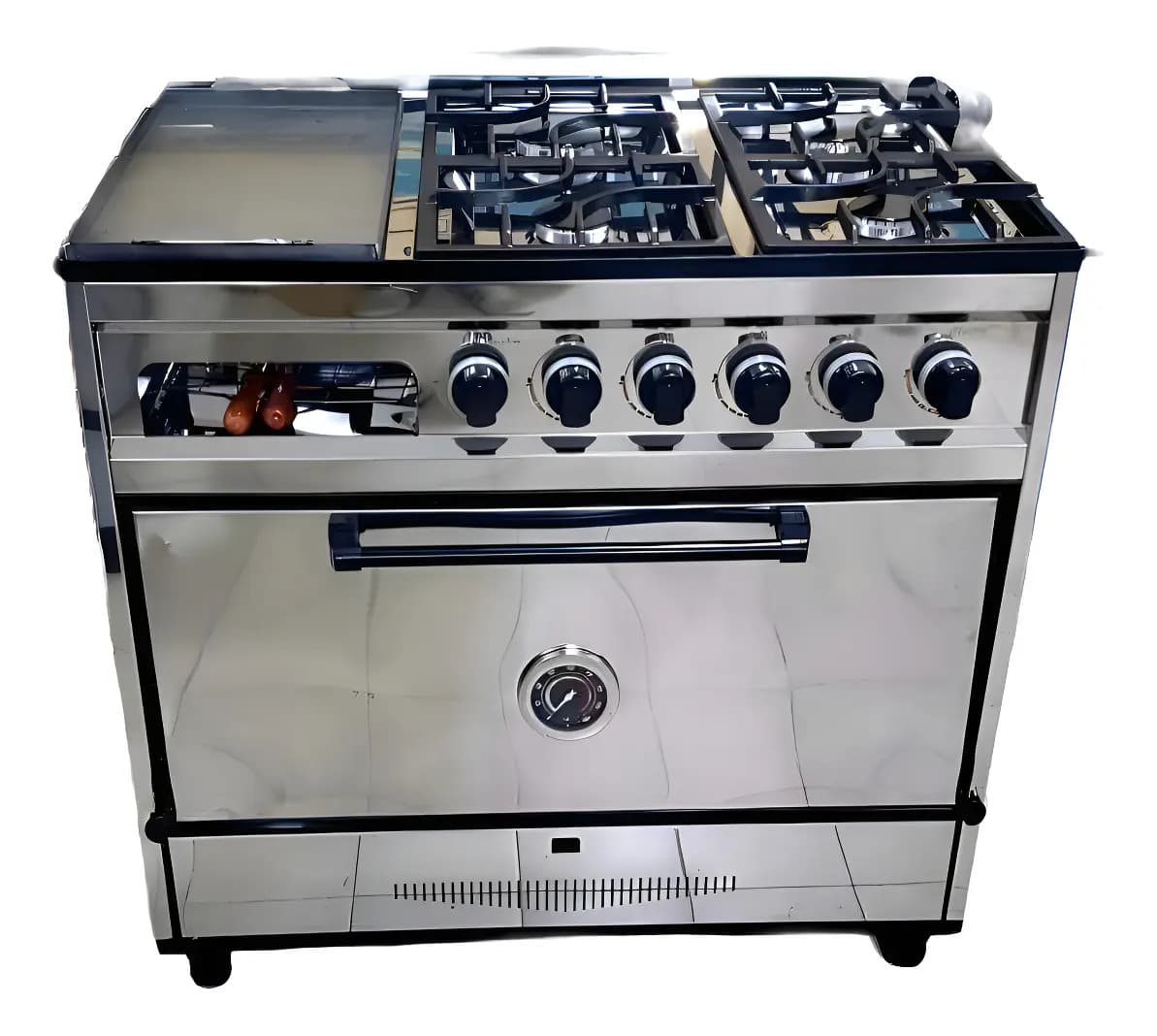 Cocina Farat Industrial 4 Hornallas Multigas Acero Inoxidable Gris Temporizador 90L