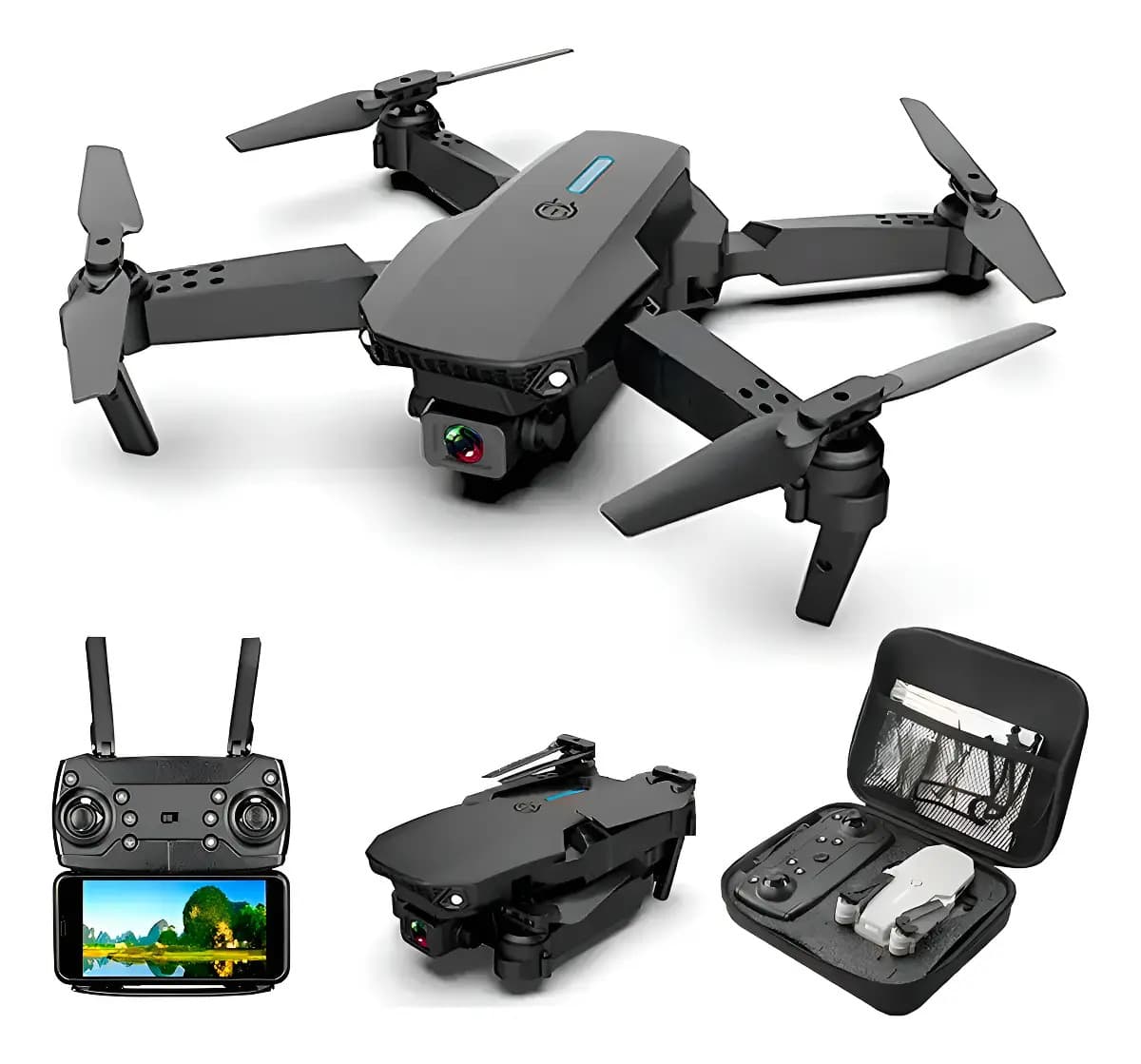 Mini Drone Plegable Con Doble Cámara 360º Ultraliviano Hd 4k Color Negro