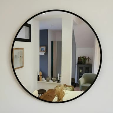 Espejo Redondo 60 Cm Circular Decorativo Marco Negro Pvc CuantoArte Ideal Baño Living Premium Duradero Resistente Para Pared Showroom Vestibulo Recibidor Dormitorio Galeria Estilo Elegante