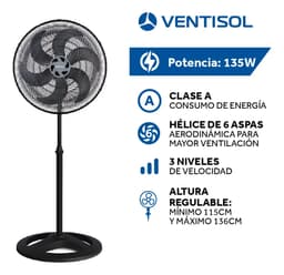 Ventilador De Pie Ventisol Vp3853v 6 Aspas Función Turbo Negro