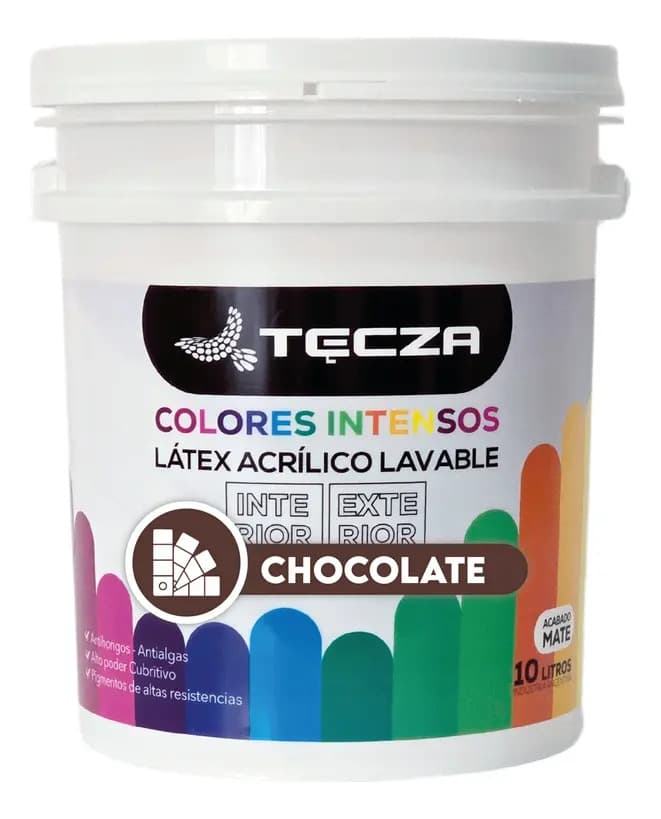 Pintura Latex Chocolate Tecza, Lavable X 10 Litros, Linea Colores Intensos Preparados Apto Interior Y Exterior, Acabado Mate.
