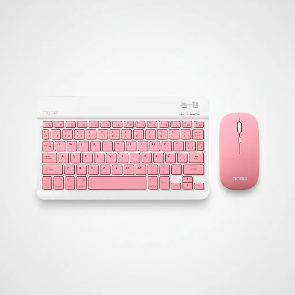 Combo Teclado Recargable Slim Mouse Bluetooth 5.0 Noga S5900 Mouse Rosa Teclado Rosa