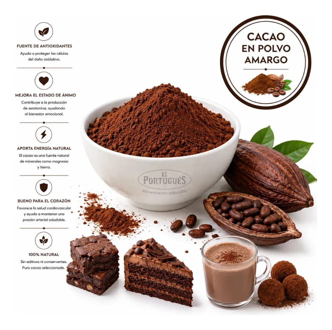 El Portugues Cacao Polvo - Amargo 500 g