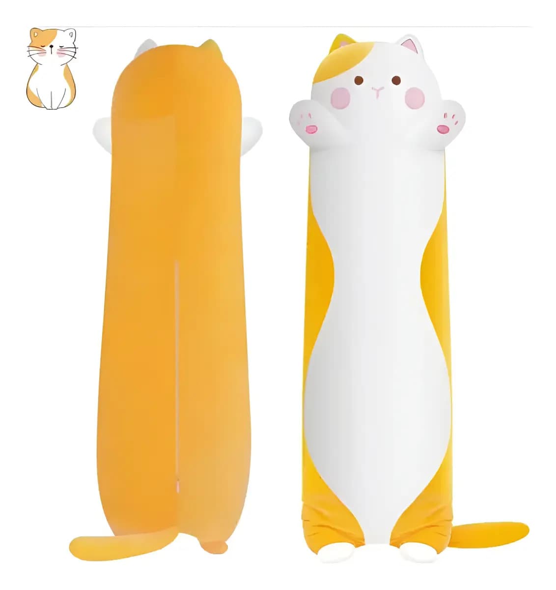 Almohada Peluche Gato Largo Kawaii 50cm Color Amarillo
