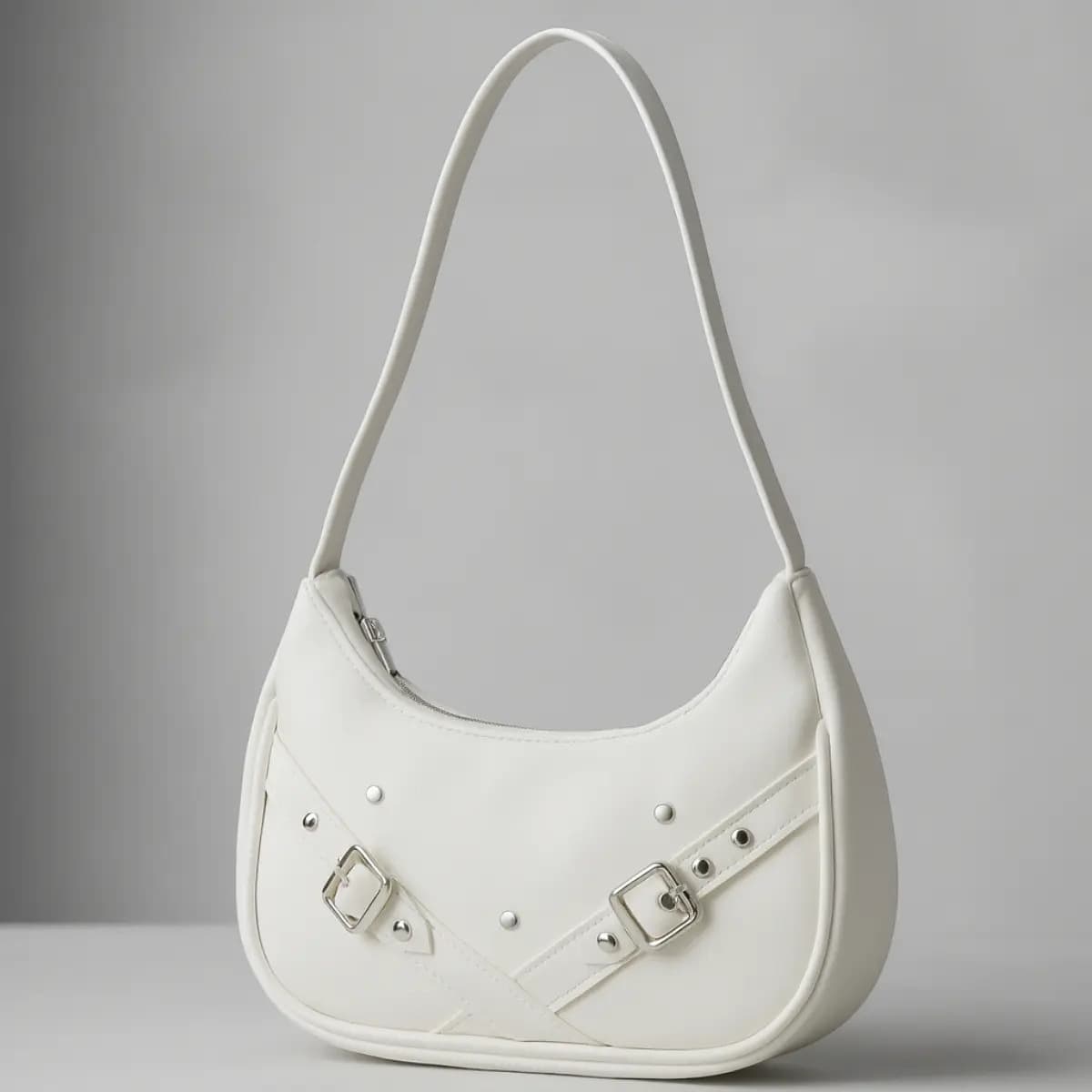 Cartera Mujer Mini Bag Cuero Eco Baguette Salidas Hebilla Acabado De Los Herrajes Blanco Color Blanco Correa De Hombro Blanco Diseño De La Tela Lisa