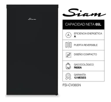 Freezer Vertical Siam 61l Negro Puerta Reversible