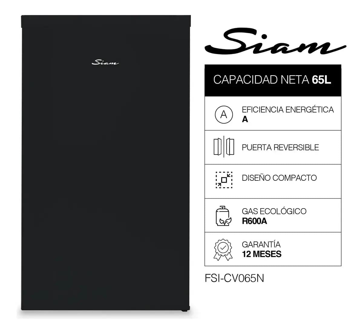 Freezer Vertical Siam 61l Negro Puerta Reversible