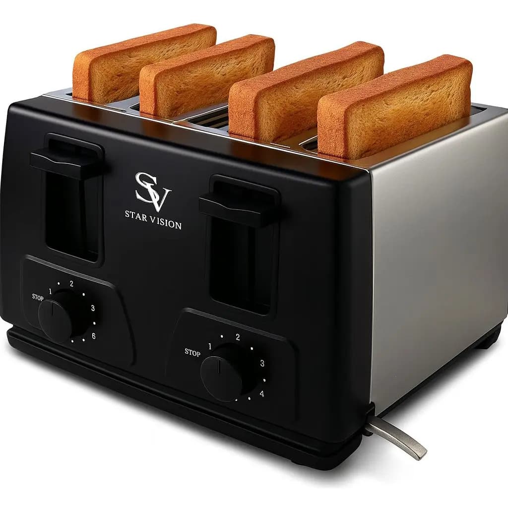 Tostadora Eléctrica 4 Rodajas Star Vision 1300W Negra Acero Inoxidable