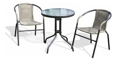 Set Juego De Jardin Patio Balcon 3 Piezas Rattan Bistro Beige