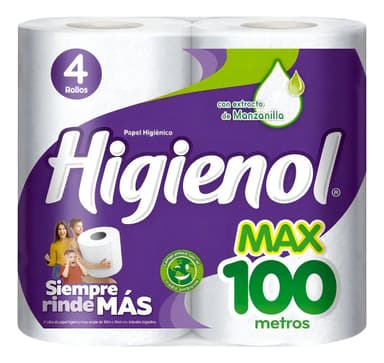 Papel Higiénico Higienol MAX Simple Hoja Pack 4 rollos x 100 m