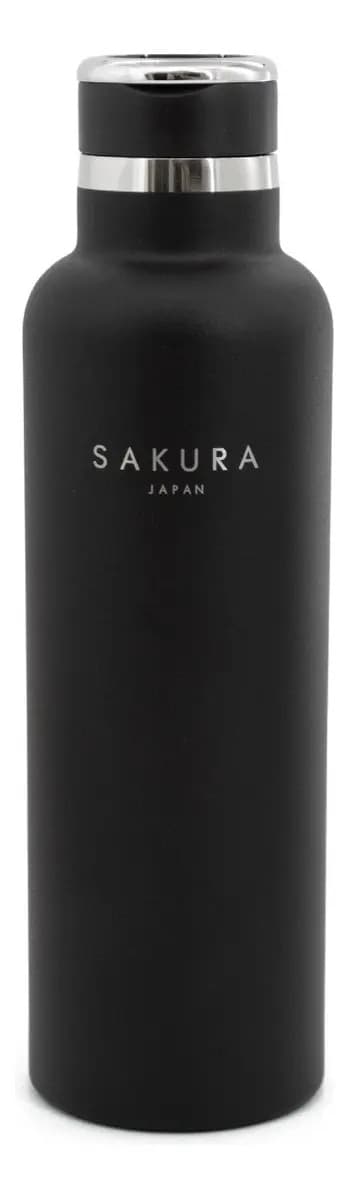 Botella Termica Sakura 750ml Acero Inoxidable Rosca Con Pico Color Negro mate