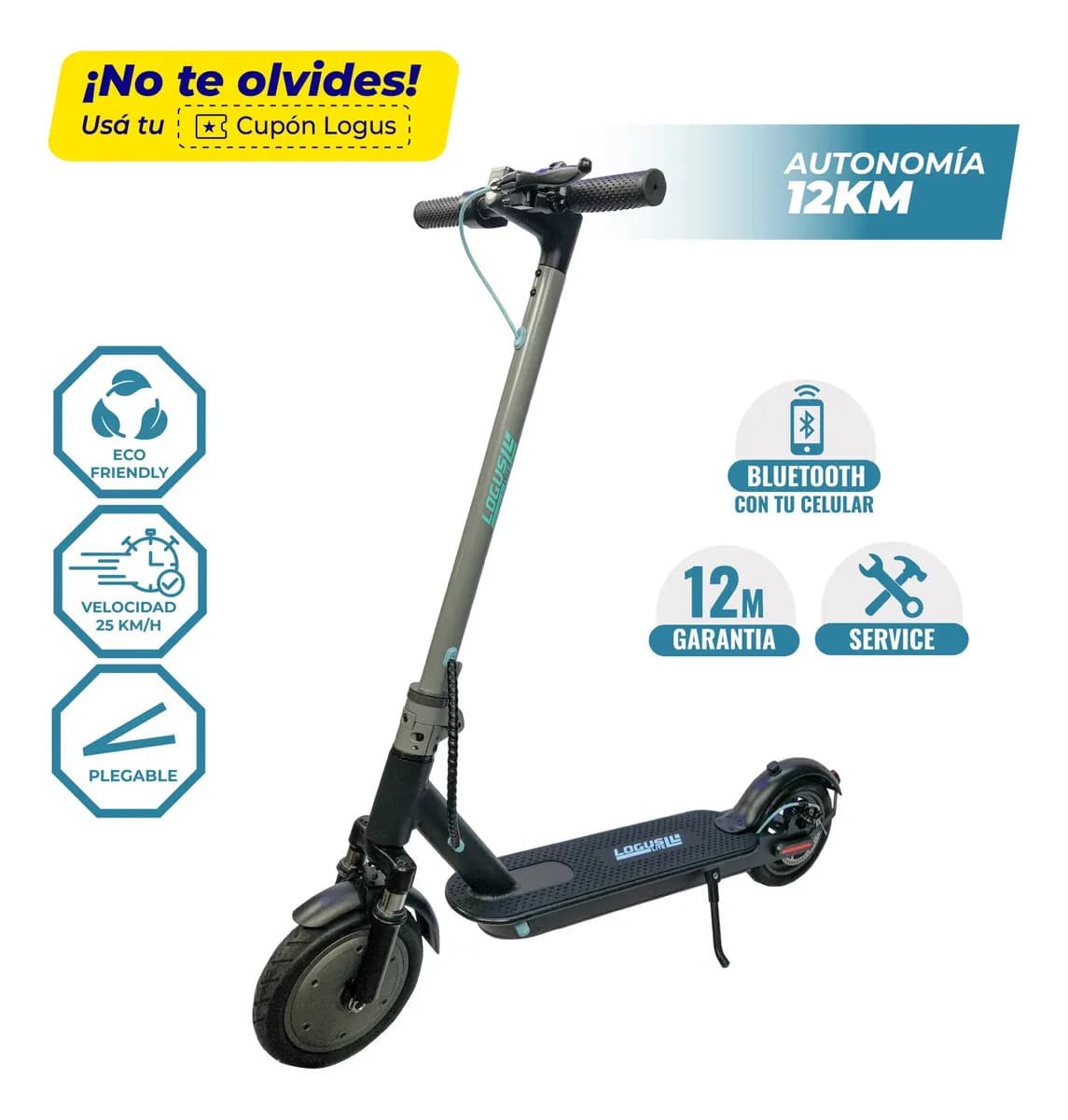 Monopatin Electrico Logus L6 350w - 8.5 - Auton.12km 25km/h